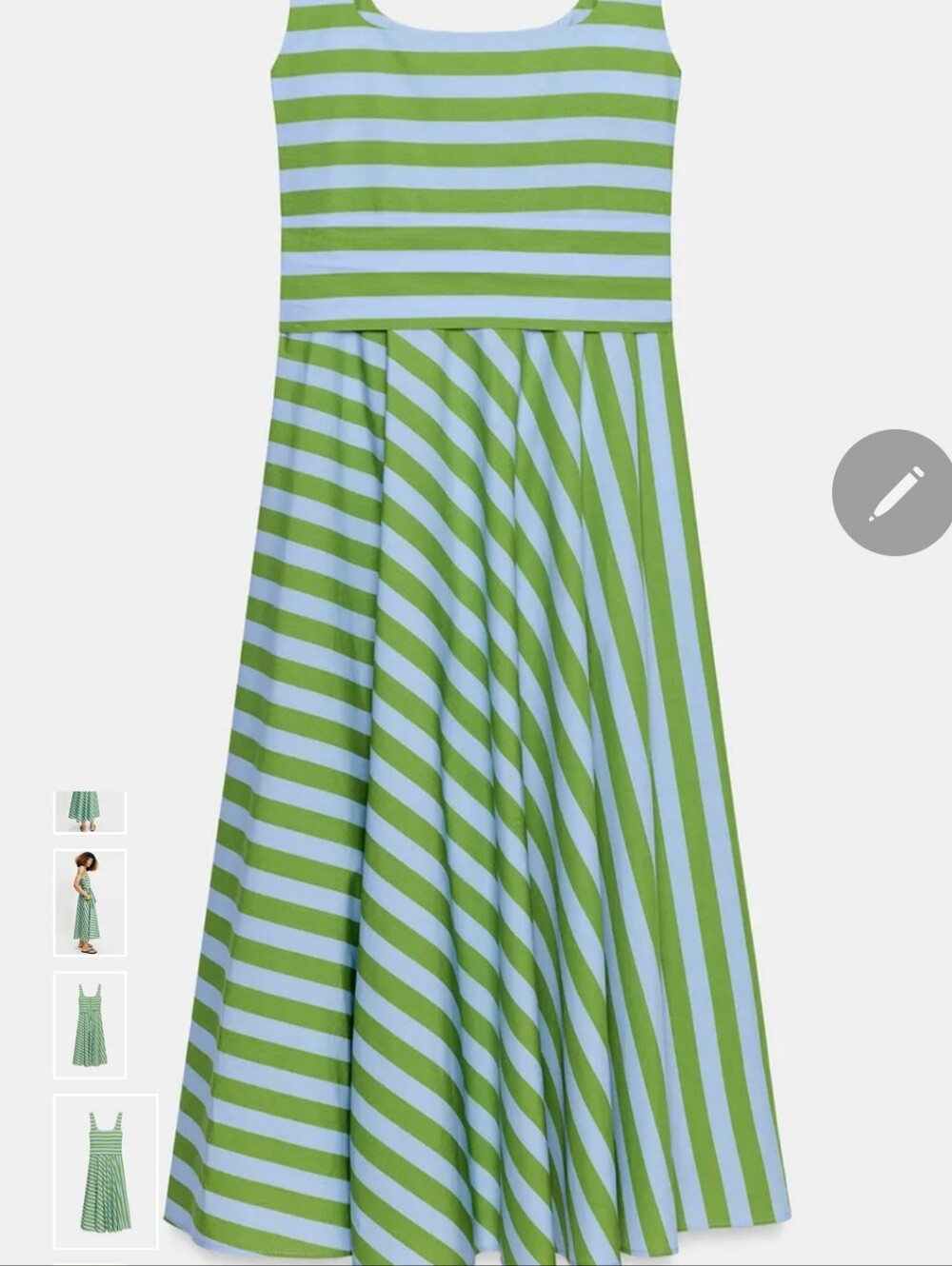 Zara Green and Light Blue Striped Midi Dress with Waist Tie - Picture 9 of 16